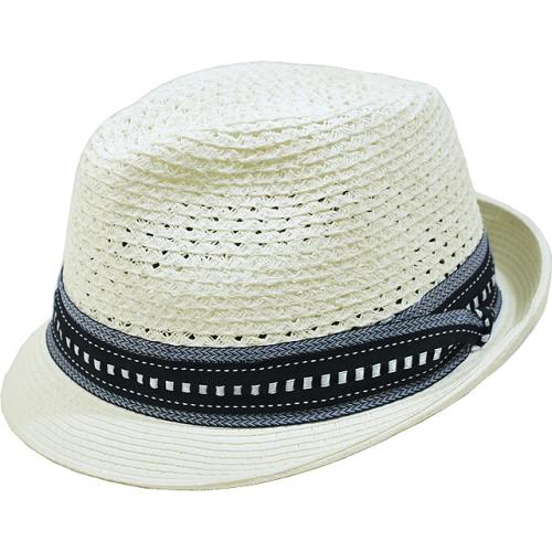 Stacy Adams White Straw Fedora Dress Hat